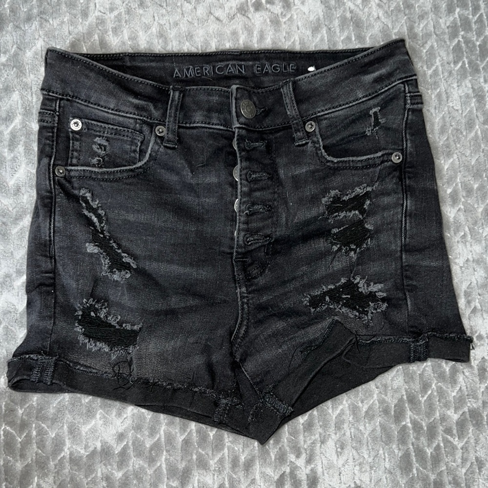 American Eagle black denim shorts 2 cuff leg
